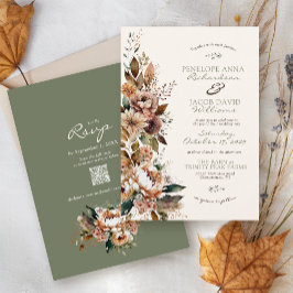 Elegante herfstbloem sage groene boho herfsttrouw kaart