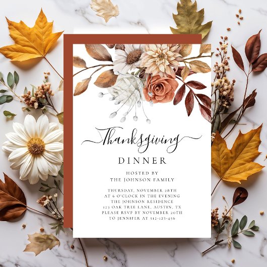 Elegante herfstbloem Thanksgiving-diner Kaart
