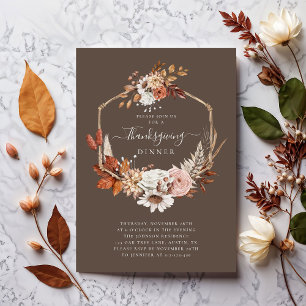 Elegante herfstbloem thanksgiving diner  kaart