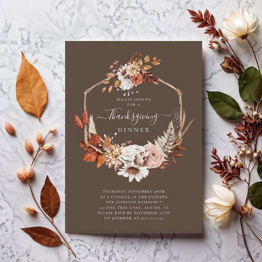 Elegante herfstbloem thanksgiving diner kaart
