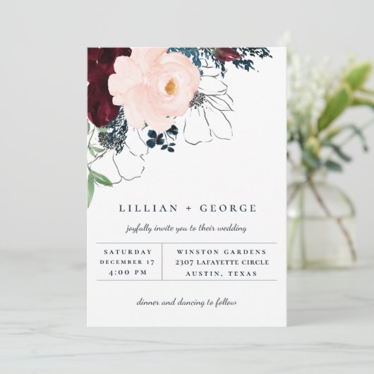 Elegante herfstbloemboeket-huwelijksuitnodiging aankondiging (Staand voorkant)