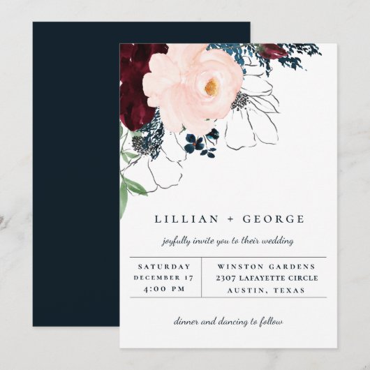 Elegante herfstbloemboeket-huwelijksuitnodiging aankondiging (Voorkant / Achterkant)