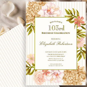 Elegante herfstbloemen 103e verjaardagsuitnodiging kaart