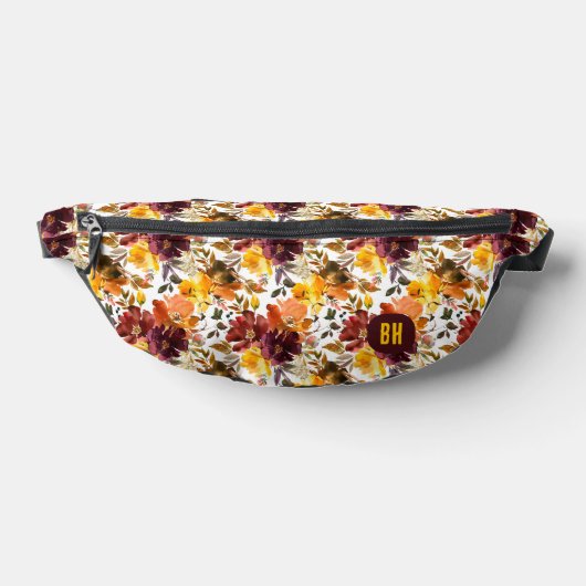 Elegante Herfstbloemen Bloemige Boho Monogram Heuptasje (Liggend)