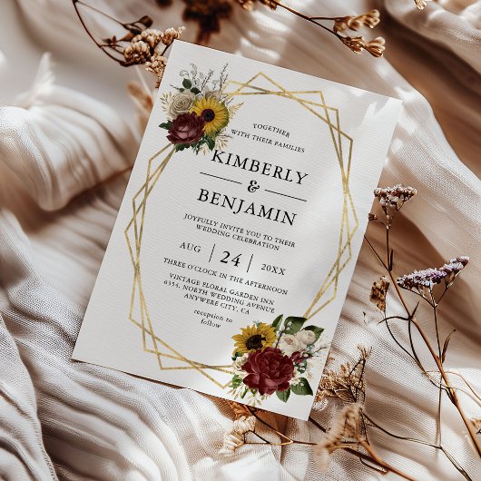 Elegante herfstbloemen & geometrische Lijsten brui Kaart