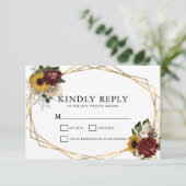 Elegante herfstbloemen & geometrische Lijsten brui RSVP Kaartje (Staand voorkant)