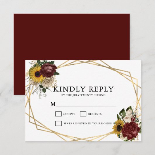 Elegante herfstbloemen & geometrische Lijsten brui RSVP Kaartje (Voorkant / Achterkant)