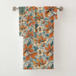 Elegante herfstbloemen saliegroen roesttinten bad handdoek