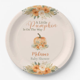 Elegante herfstbloemige oranje pompoen baby shower papieren bordje