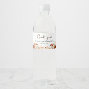 Elegante herfstbloemnamen en trouwdatum waterfles etiket