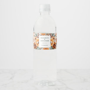 Elegante herfstbloemnamen en trouwdatum waterfles etiket