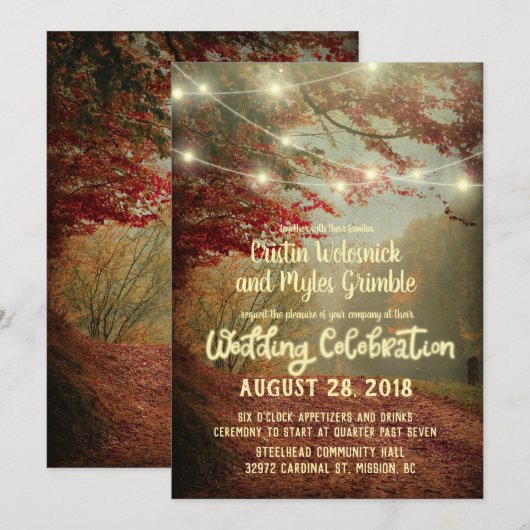 Elegante Herfstbomen Rustieke Slingerlichten Bruil Kaart (Voorkant / Achterkant)