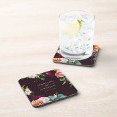 Elegante herfstbordeaux Bourgondische bloemengoude Bier Onderzetter (Rechterzijde)