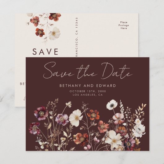 Elegante herfstbruiloft Save the Date Briefkaart (Voorkant / Achterkant)