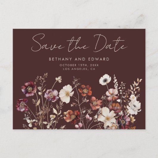 Elegante herfstbruiloft Save the Date Briefkaart (Voorkant)