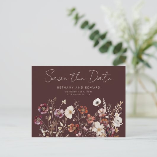 Elegante herfstbruiloft Save the Date Briefkaart (Staand voorkant)