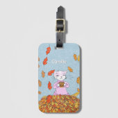 Elegante herfstkat met bladeren bagagelabel (Voorkant (verticaal))
