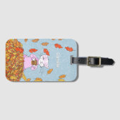 Elegante herfstkat met bladeren bagagelabel (Voorkant (horizontaal))