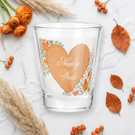 Elegante herfstkleuren blad pasgetrouwden groen or shot glas