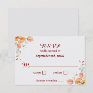 Elegante herfstkleuren Fall Leaves Huwelijksreacti RSVP Kaartje