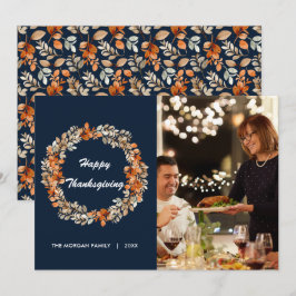 Elegante herfstkrans laat Thanksgiving foto achter Feestdagenkaart