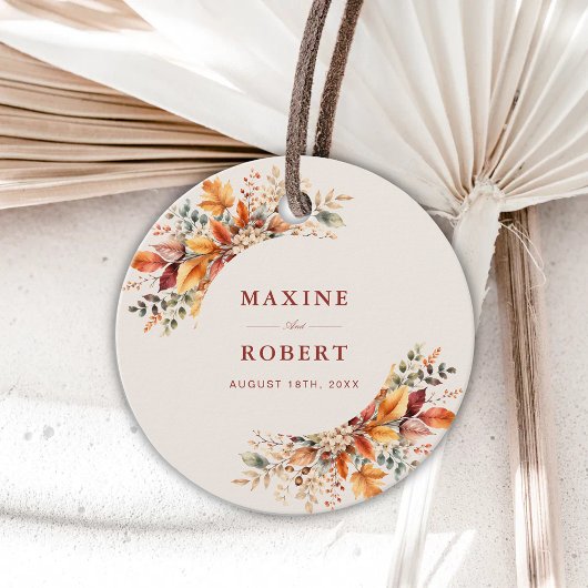 Elegante herfstloof zachte waterverf bruiloft bedankjes labels
