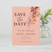 Elegante herfstmoderne Waterverf terracotta Save The Date (Staand voorkant)