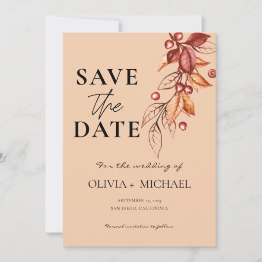 Elegante herfstmoderne Waterverf terracotta Save The Date (Voorkant)