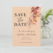 Elegante herfstmoderne Waterverf terracotta Save The Date (Staand voorkant)