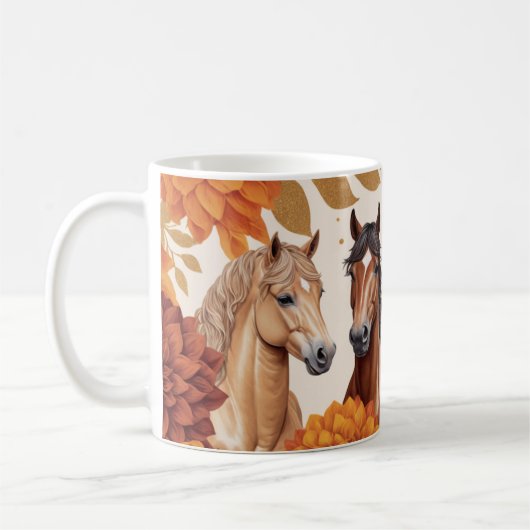 Elegante herfstpaarden met bloemenaccenten koffiemok (Links)