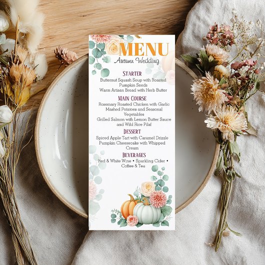 Elegante herfstpompoen & bloemenbruiloft Menu