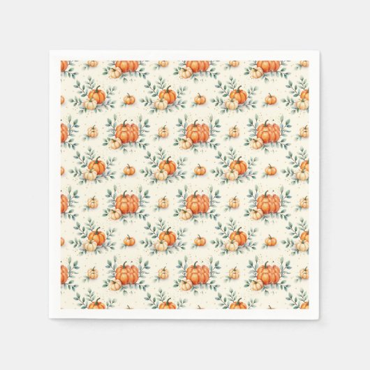 Elegante herfstpompoen en eucalyptus Waterverf Servet (Voorkant)