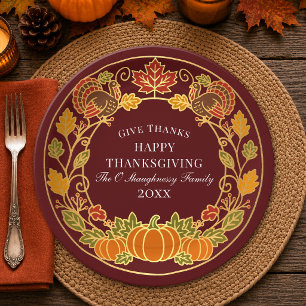Elegante herfstpompoen kalkoen Thanksgiving-diner Papieren Bordje