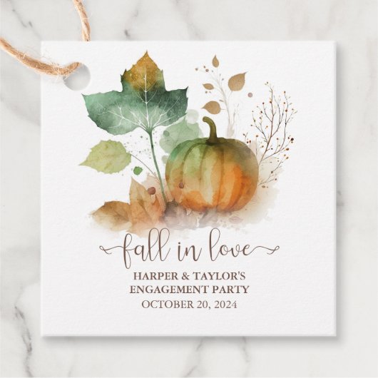 Elegante Herfstpompoen Verliefd Worden Bedankjes Labels (Voorkant)