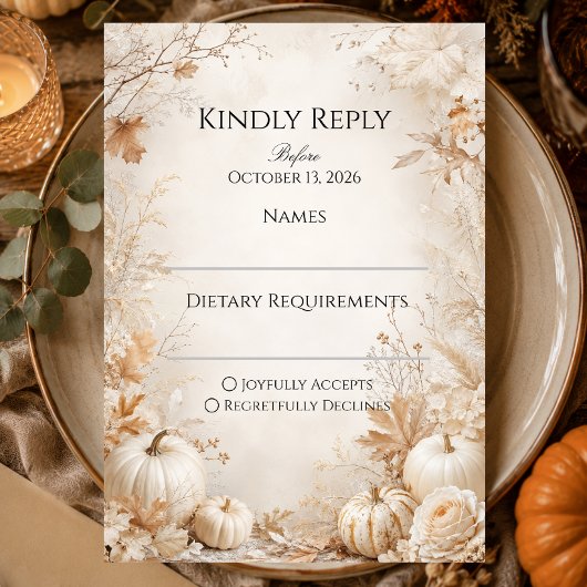 Elegante herfstpompoenbruiloft RSVP kaartje