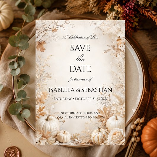 Elegante herfstpompoenbruiloft save the date