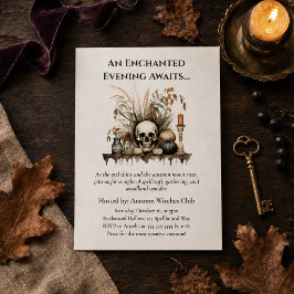 Elegante herfstschedel en kaarsen heksenfeest kaart