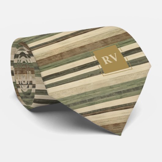 Elegante herfststreep bruine moderne monogram stropdas (Opgerold)