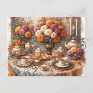 Elegante herfsttheepartij aquarel  briefkaart