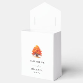 Elegante herfsttrouw bruiloft in de natuur onder d bedankdoosjes