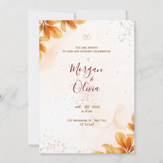 Elegante herfsttrouwkaart met gouden ringen kaart
