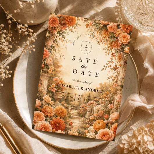 Elegante herfsttuinbruiloft save the date