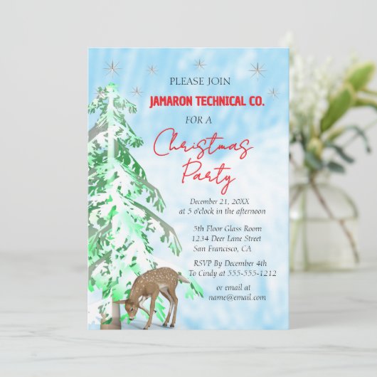 Elegante herten & dennen Corporate Christmas Party Kaart (Staand voorkant)