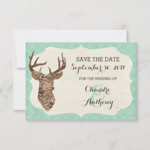 Elegante herten geweien landelijke bruiloft uitnod save the date