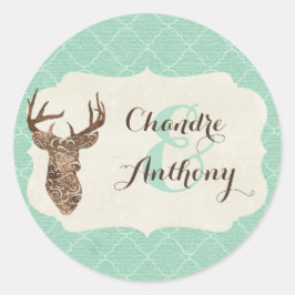 Elegante herten geweien rustieke landelijke trouwd ronde sticker