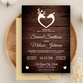 Elegante herten hart robuuste houten trouwuitnodig kaart