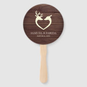 Elegante herten hart rustieke houten bruiloft handwaaier (Achterkant)