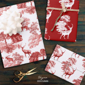 Elegante  herten in Woodland Red Toile Pattern Inpakpapier Vel