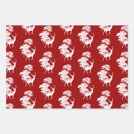 Elegante  herten in Woodland Red Toile Pattern Inpakpapier Vel (Voorkant 2)
