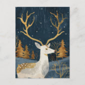 Elegante herten Navy Blue & Gold Waterverf Gezelli Briefkaart (Voorkant)